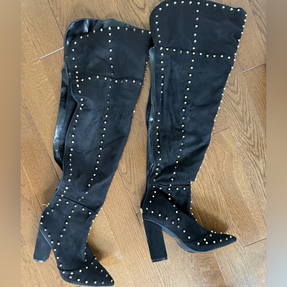 Studded Faux Suede Black Over-the-Knee Boots new only tried on - Picture 1 of 6